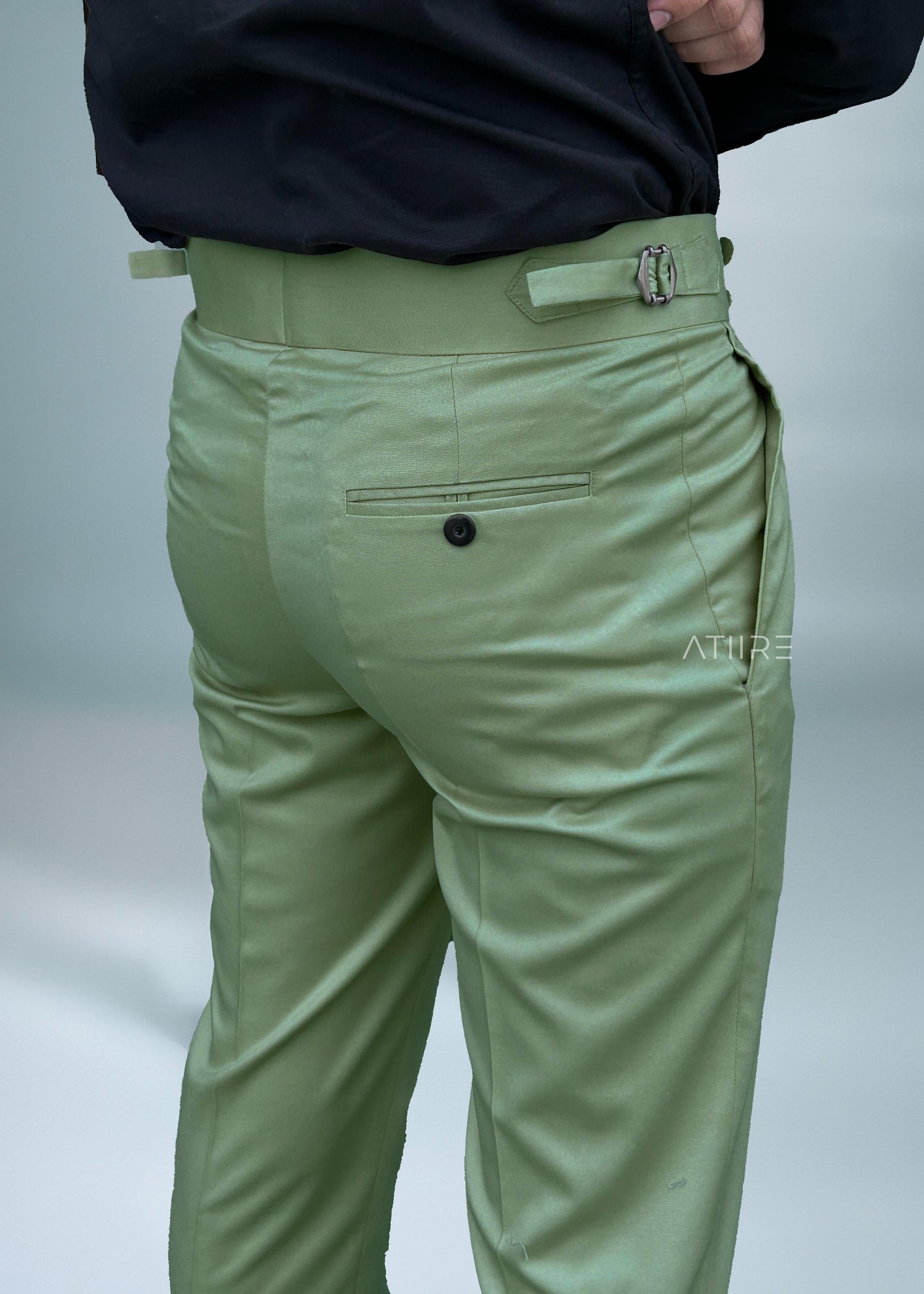 PISTA GREEN DOUBLE PLEATED BUCKLE GURKHA PANTS BY ATIIRE