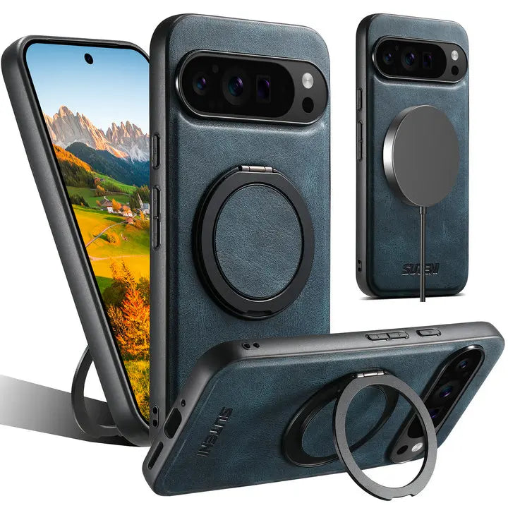 Leather Magnetic Ring Stand Case
