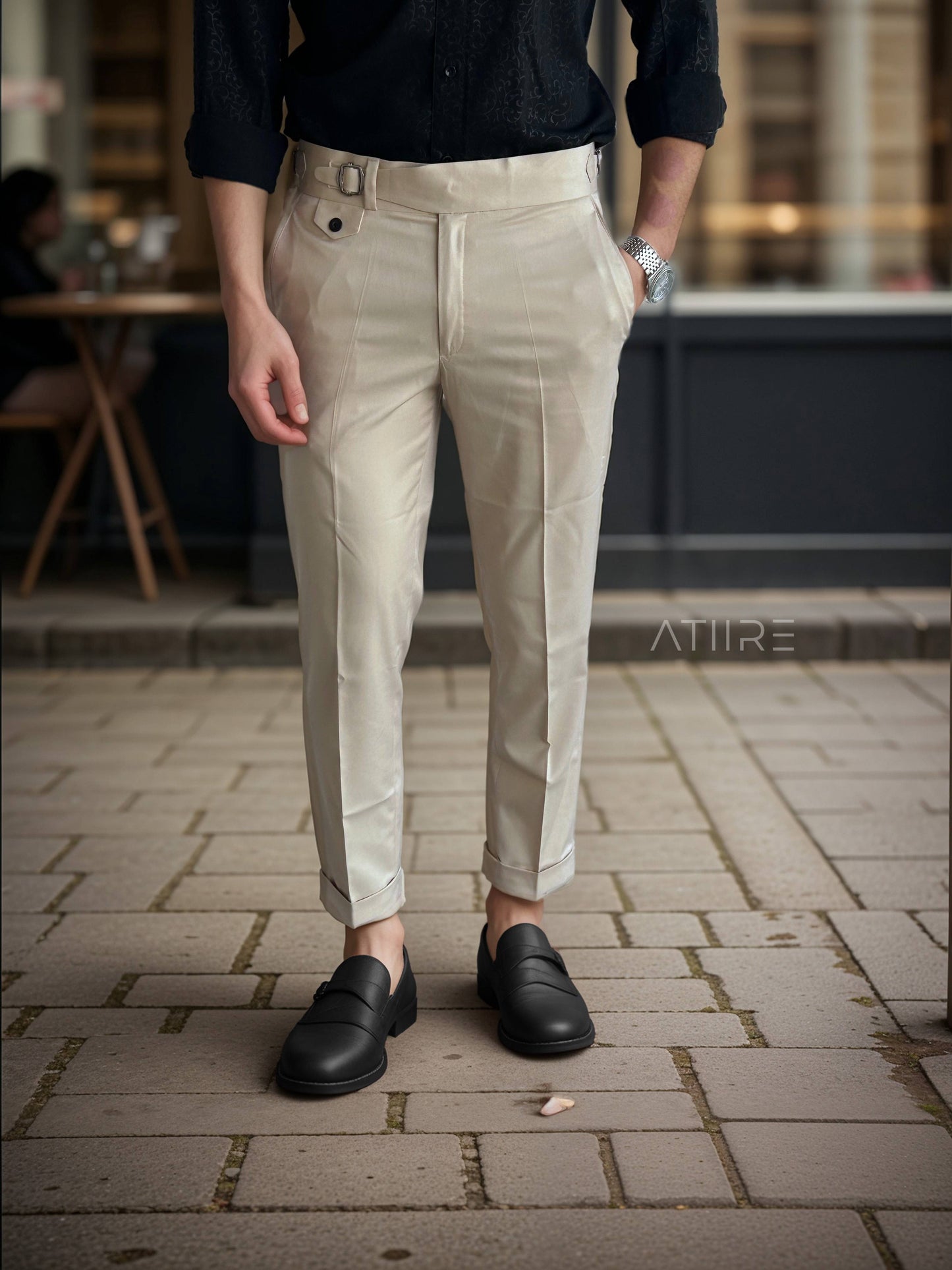 BIEGE SINGLE PLEATED BUCKLE GURKHA PANTS BY ATIIRE