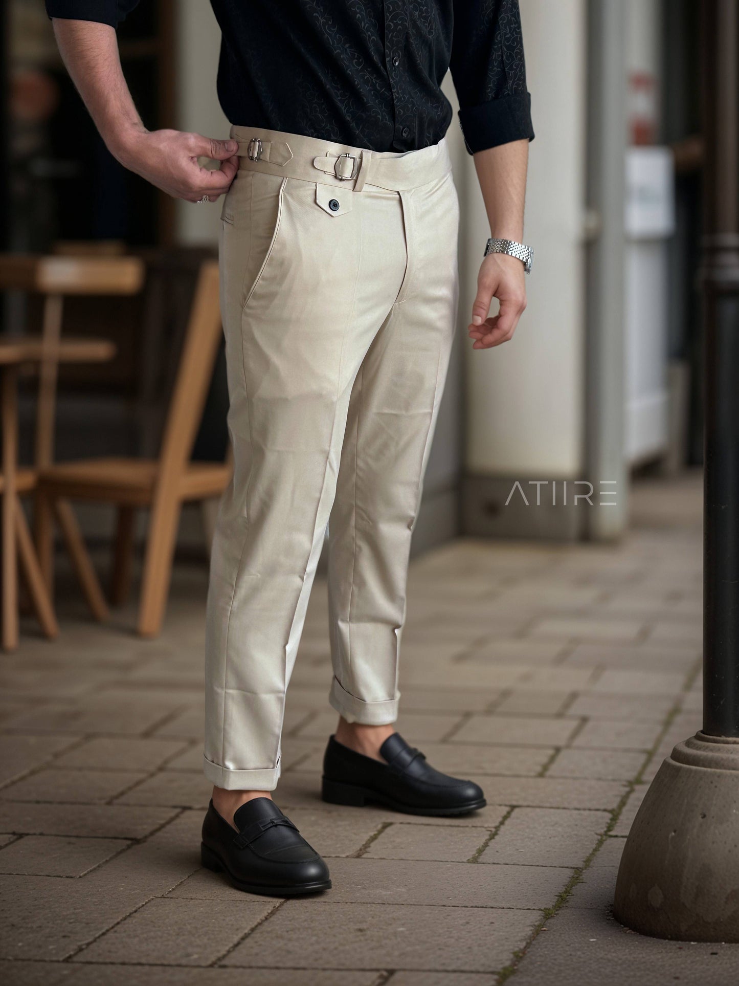 BIEGE SINGLE PLEATED BUCKLE GURKHA PANTS BY ATIIRE