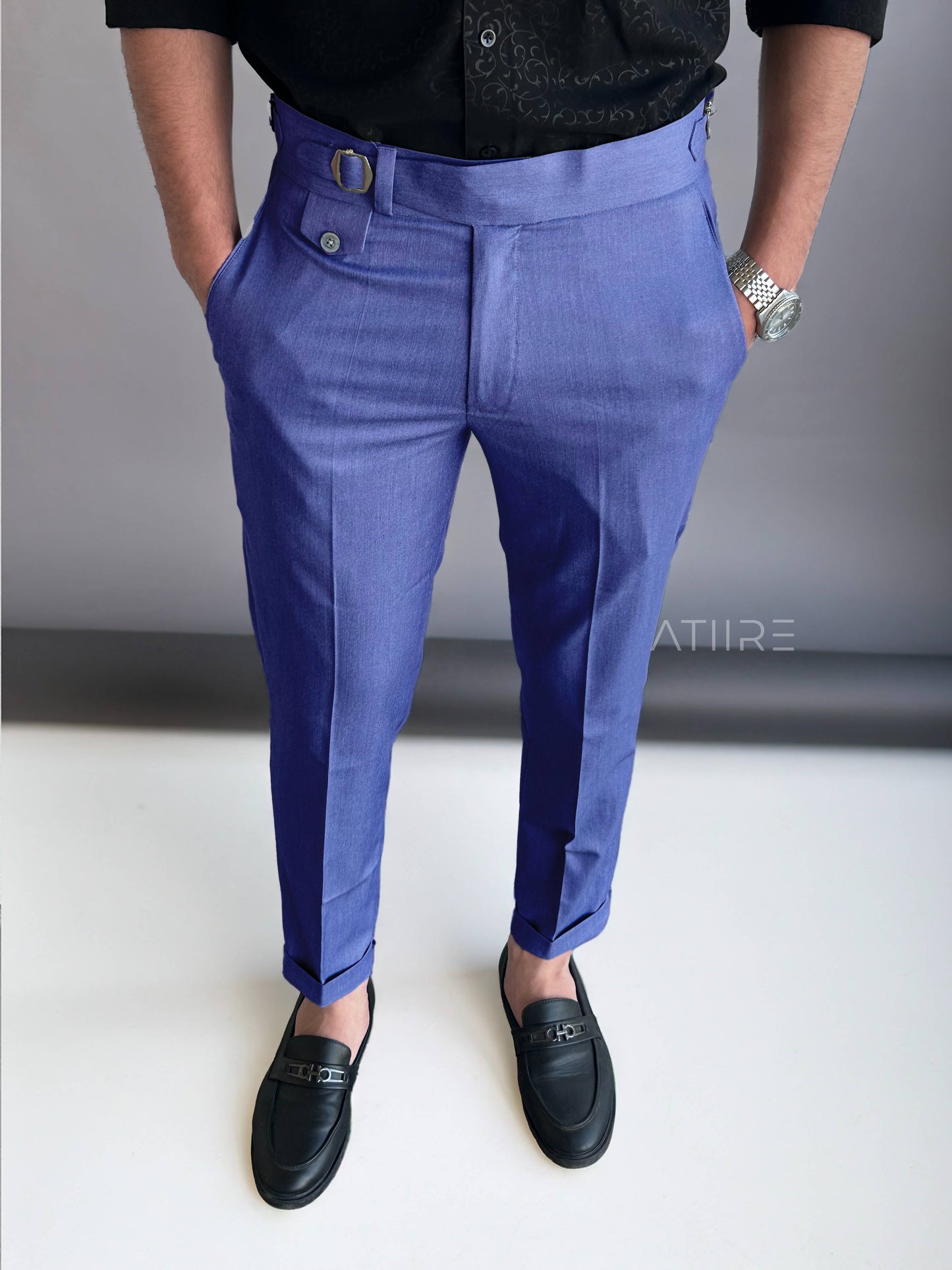 DENIM SINGLE PLEATED BUCKLE GURKHA PANTS BY ATIIRE