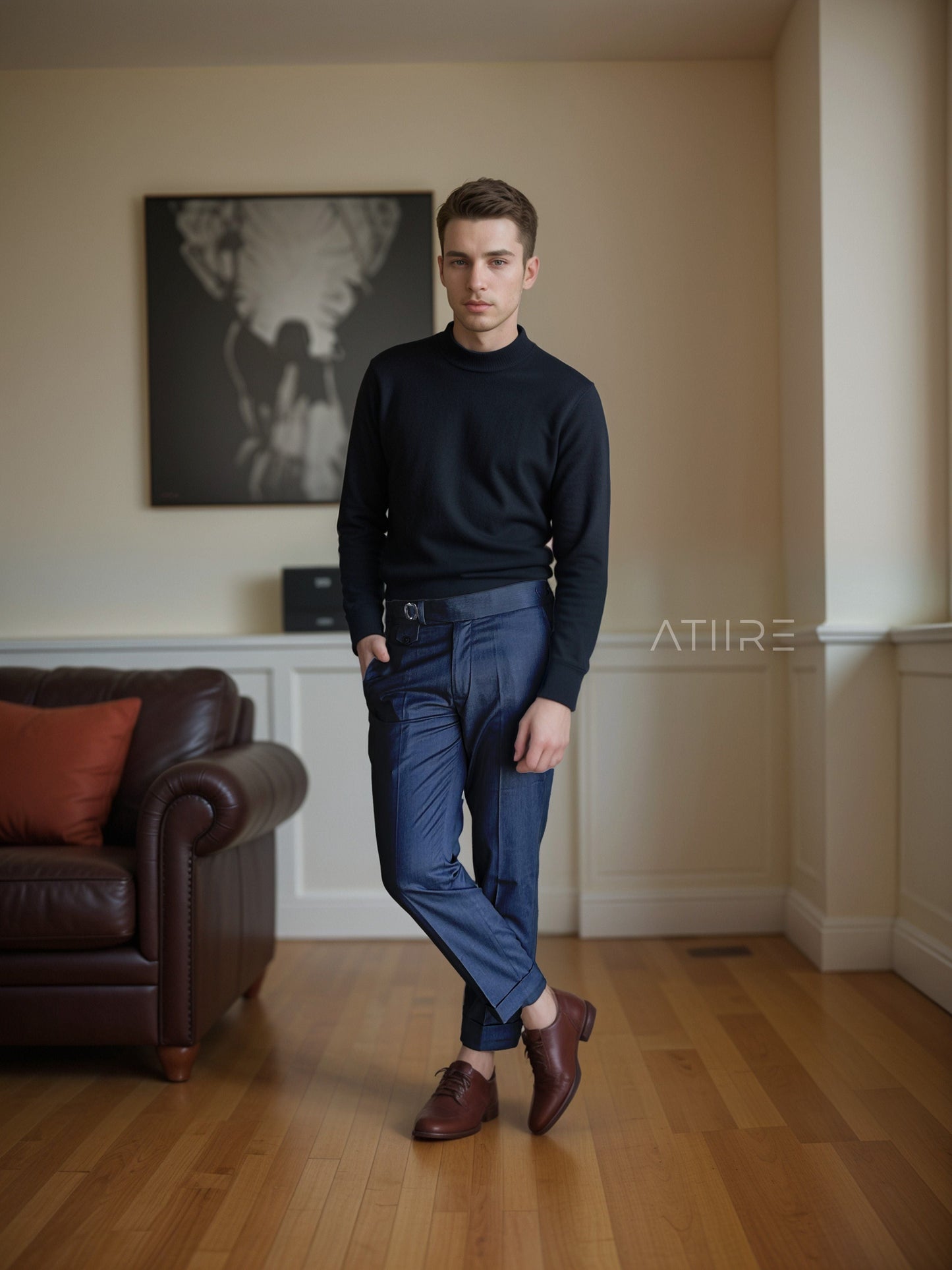 STONE GREY SINGLE PLEATED BUCKLE GURKHA PANTS BY ATIIRE