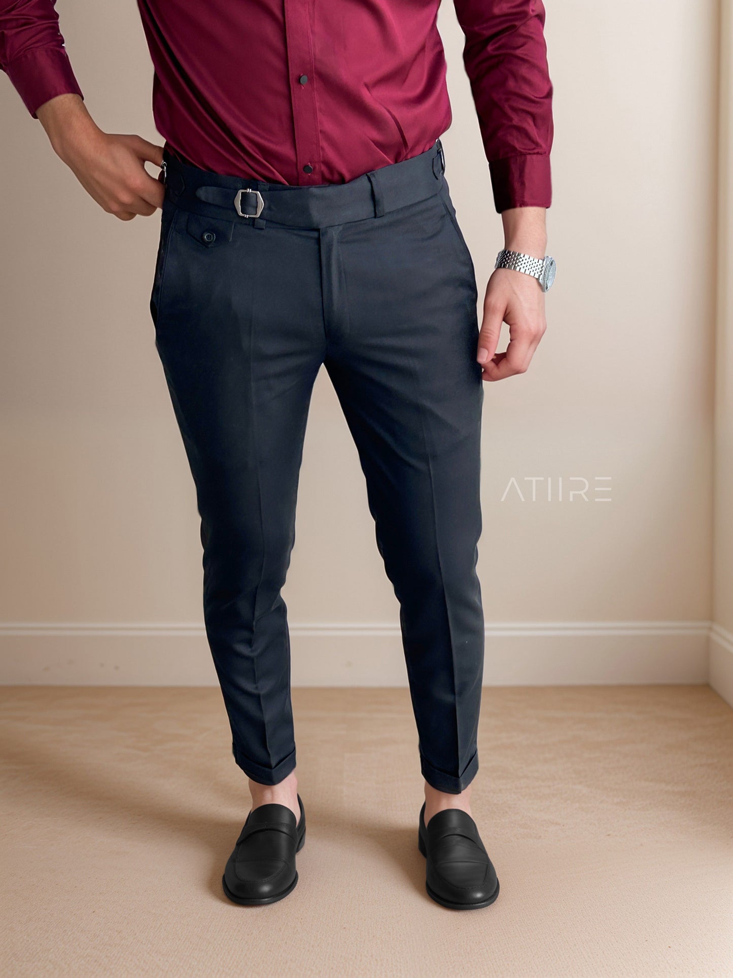 BLACK SINGLE PLEATED BUCKLE GURKHA PANTS BY ATIIRE