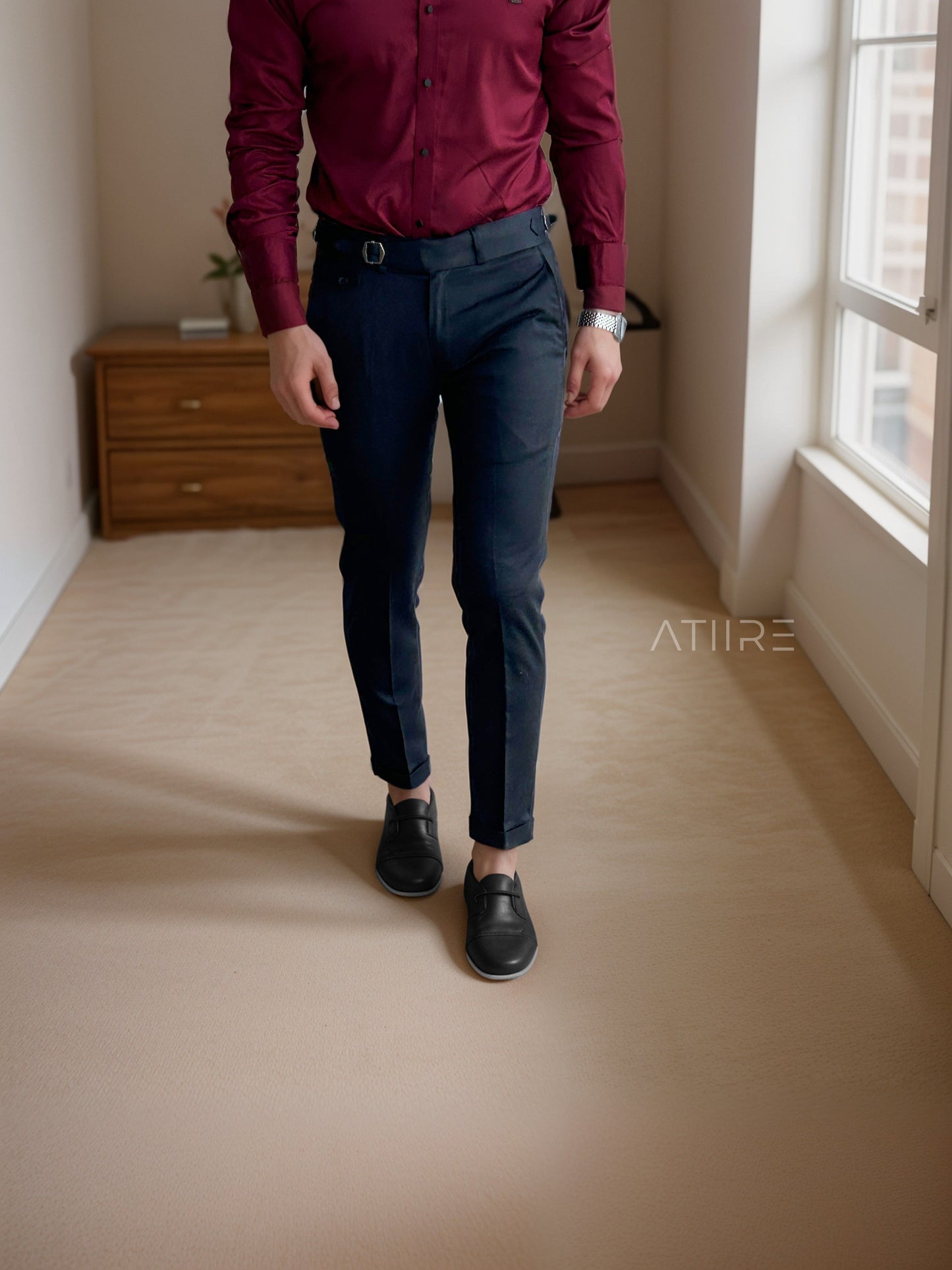 BLACK SINGLE PLEATED BUCKLE GURKHA PANTS BY ATIIRE