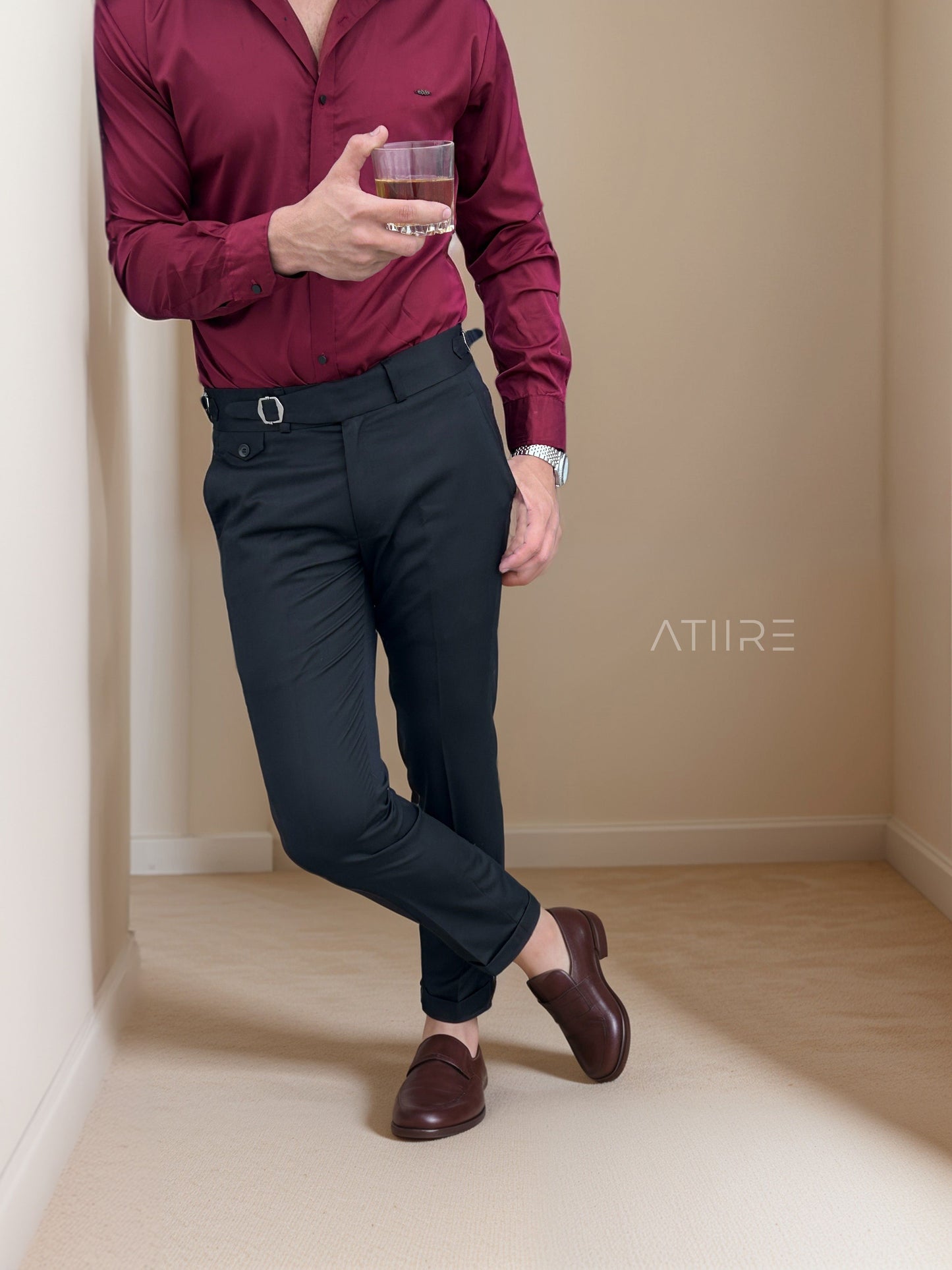BLACK SINGLE PLEATED BUCKLE GURKHA PANTS BY ATIIRE