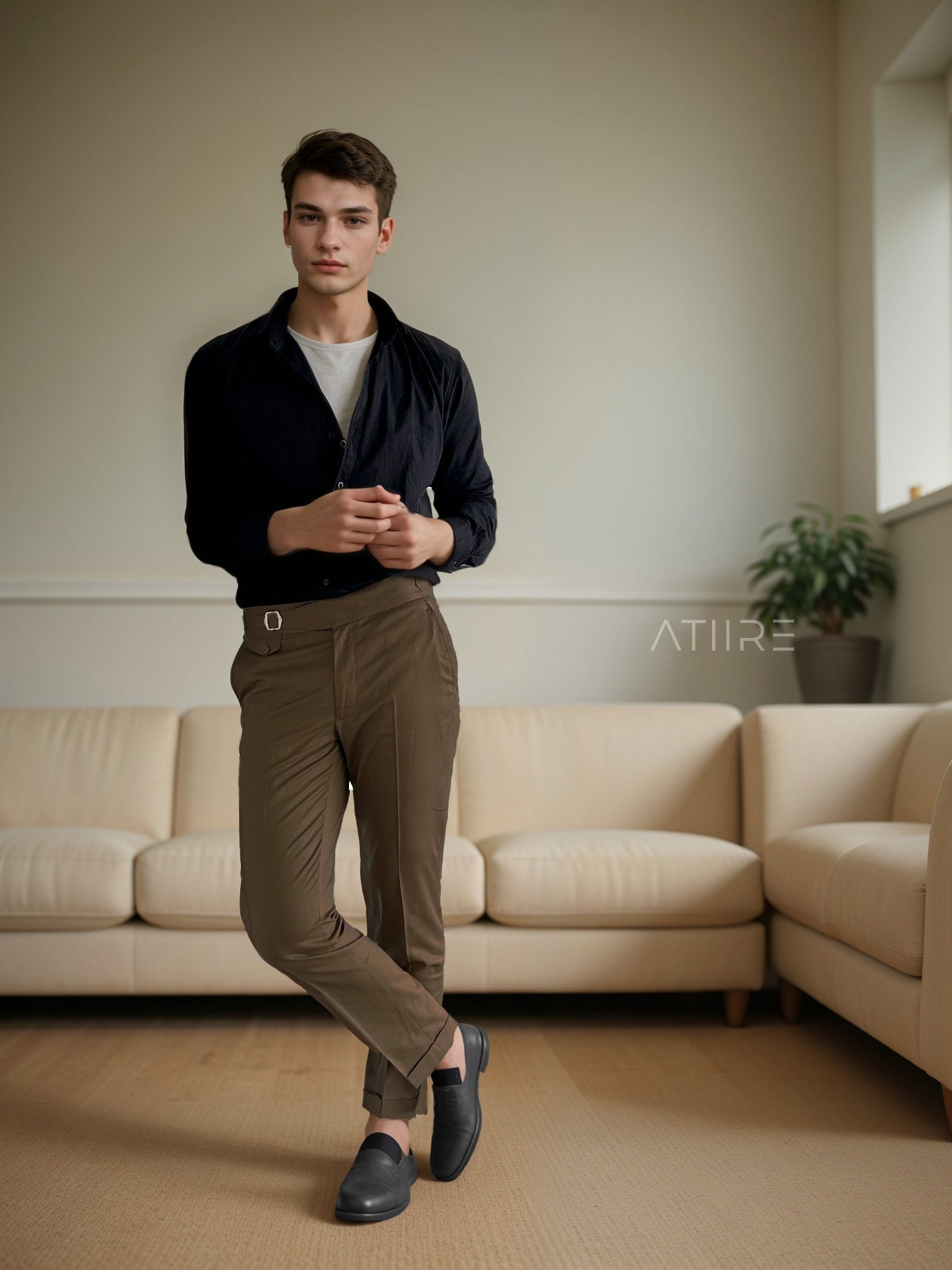 BROWN SINGLE PLEATED BUCKLE GURKHA PANTS BY ATIIRE