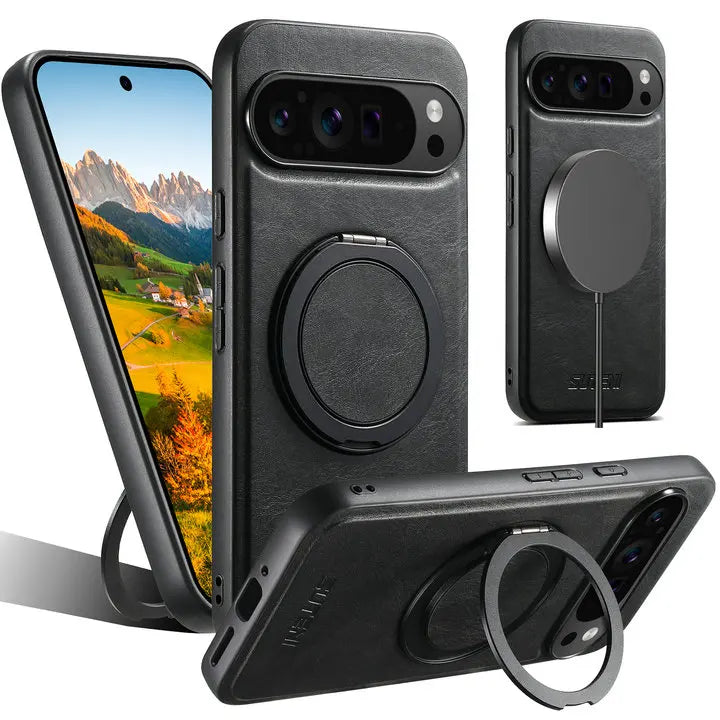 Leather Magnetic Ring Stand Case