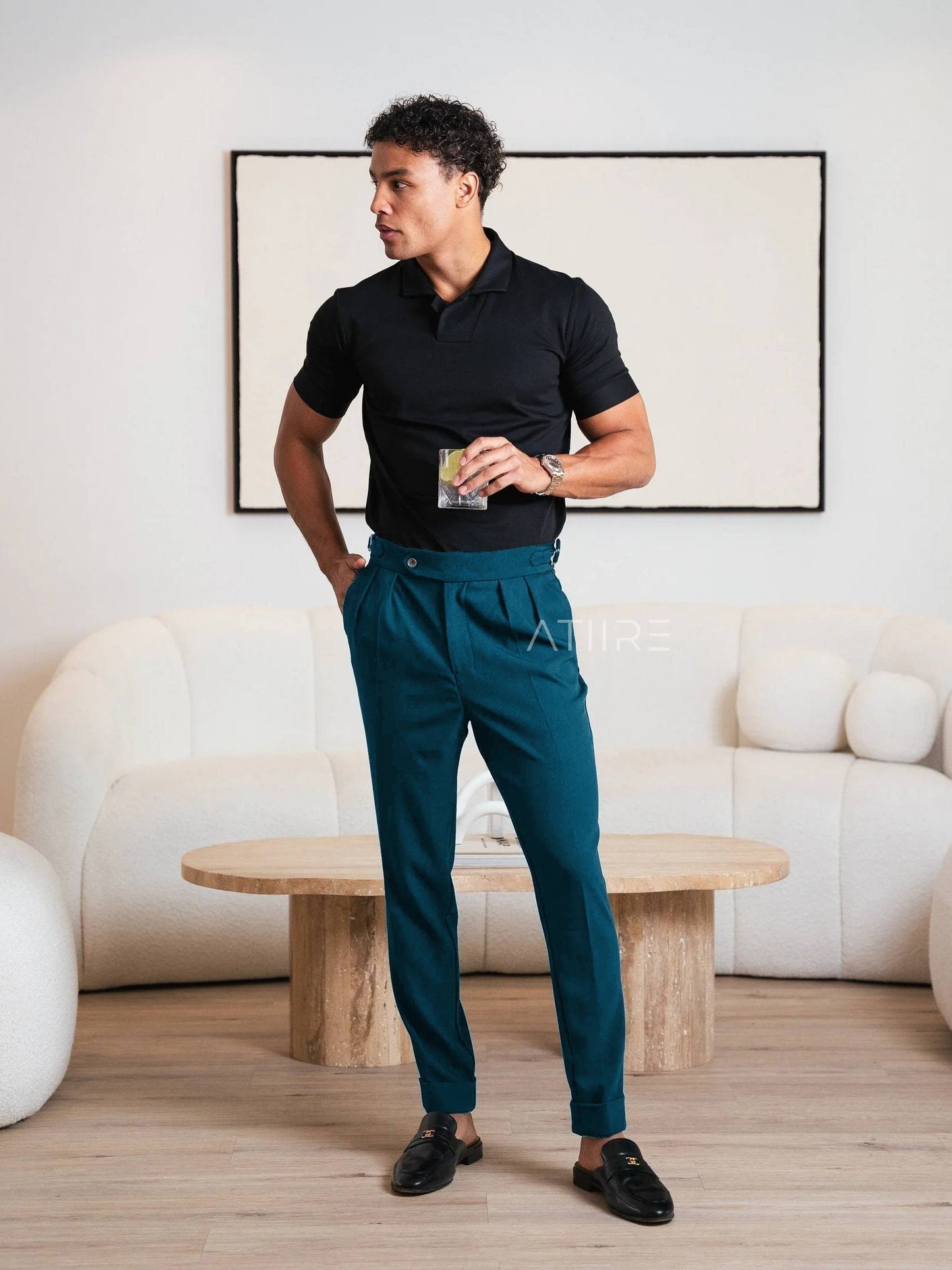TEAL BLUE SIGNATURE ITALIAN GURKHA PANTS BY ATIIRE