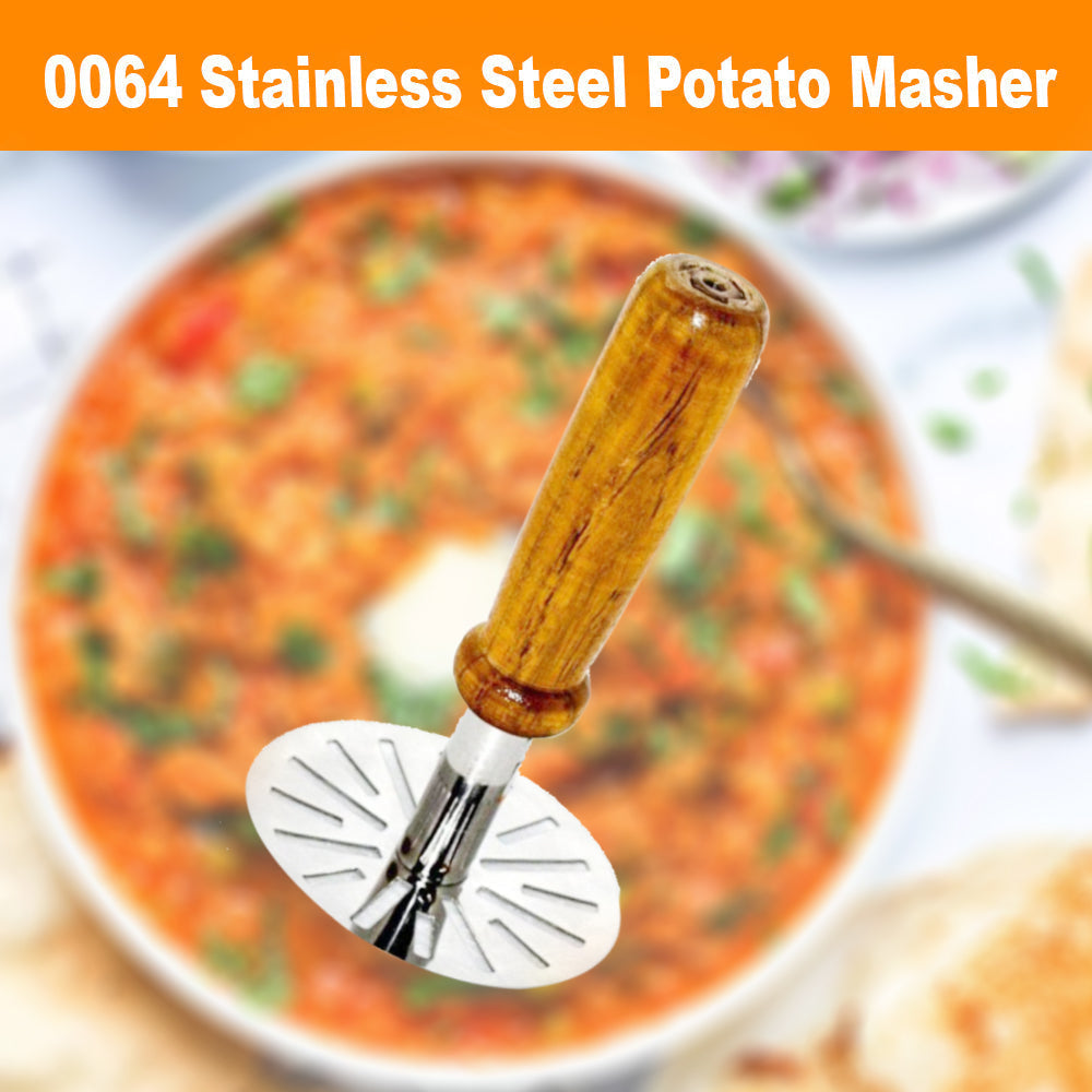 Stainless Steel Potato Masher, Pav Bhaji Masher with wooden handle 