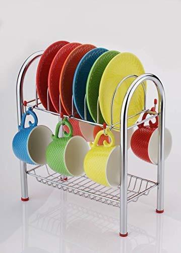 Stainless Steel 2 Layer Plate & Bowl Stand Kitchen Utensil Rack/Cutlery Stand