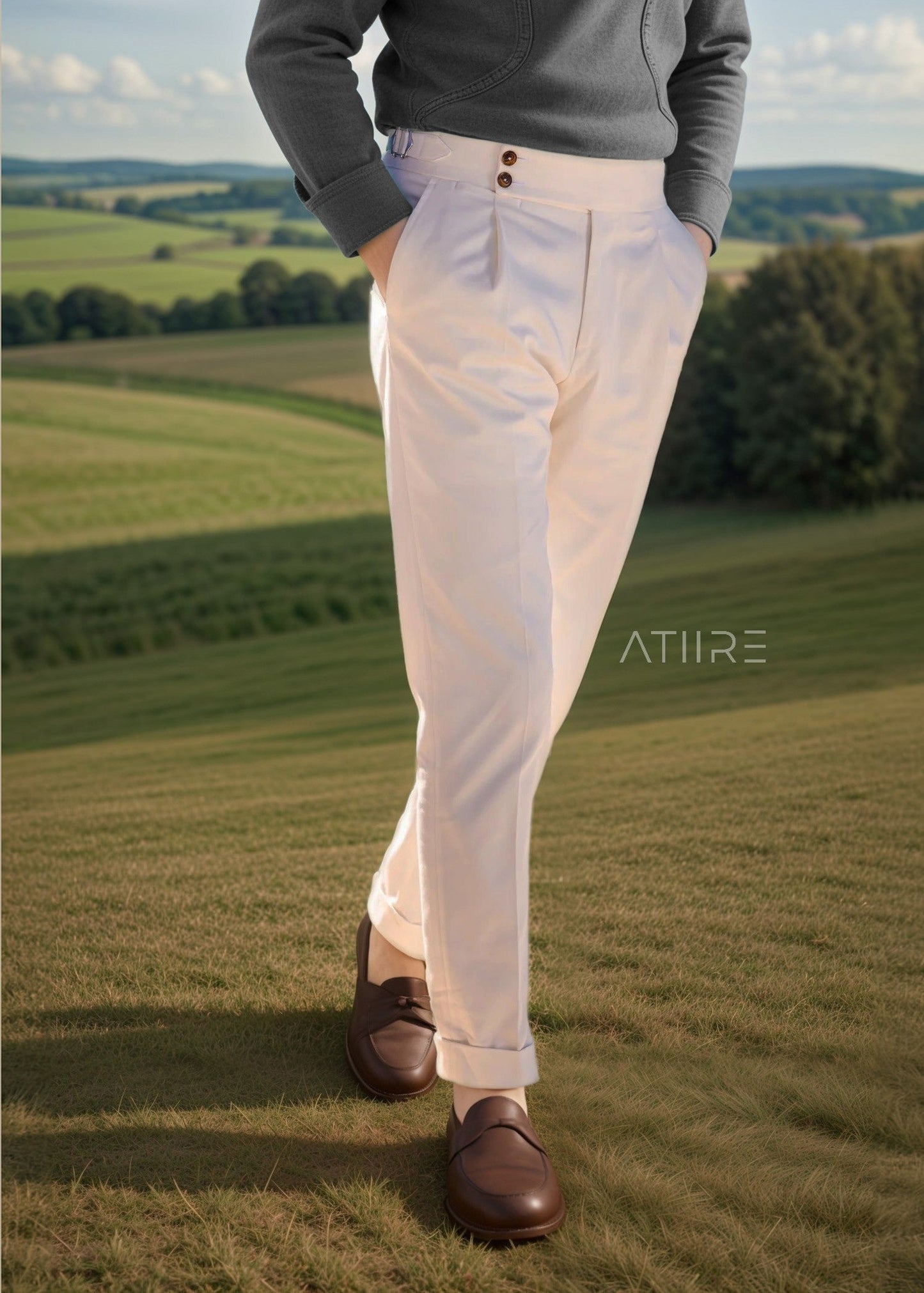WHITE SIGNATURE BUTTONED GURKHA PANTS BY ATIIRE
