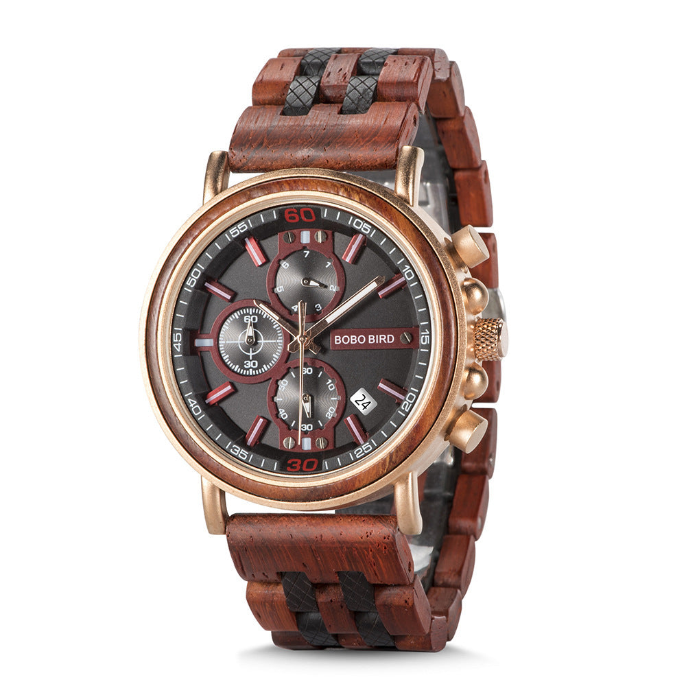 BOBOBIRD Wooden Multi-functional Business Quartz Watch for Men