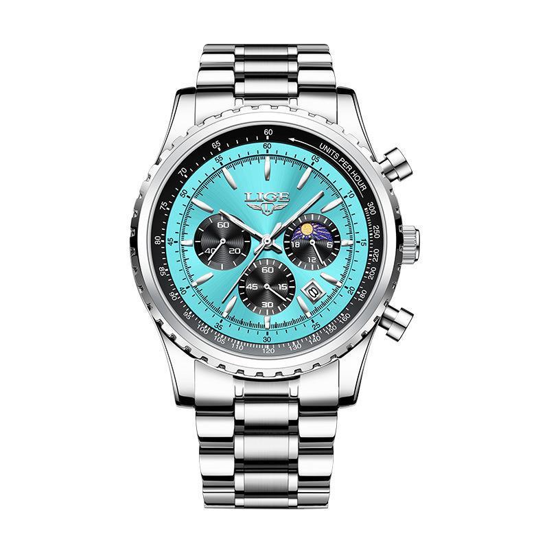 Lige Men's Quartz Watch Moon Phase Multifunctional Watch For Men 8989