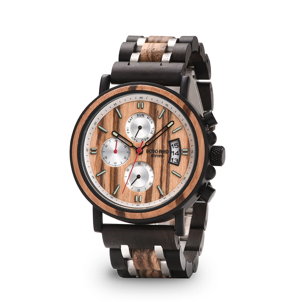 BOBOBIRD Wooden Multi-functional Business Quartz Watch for Men