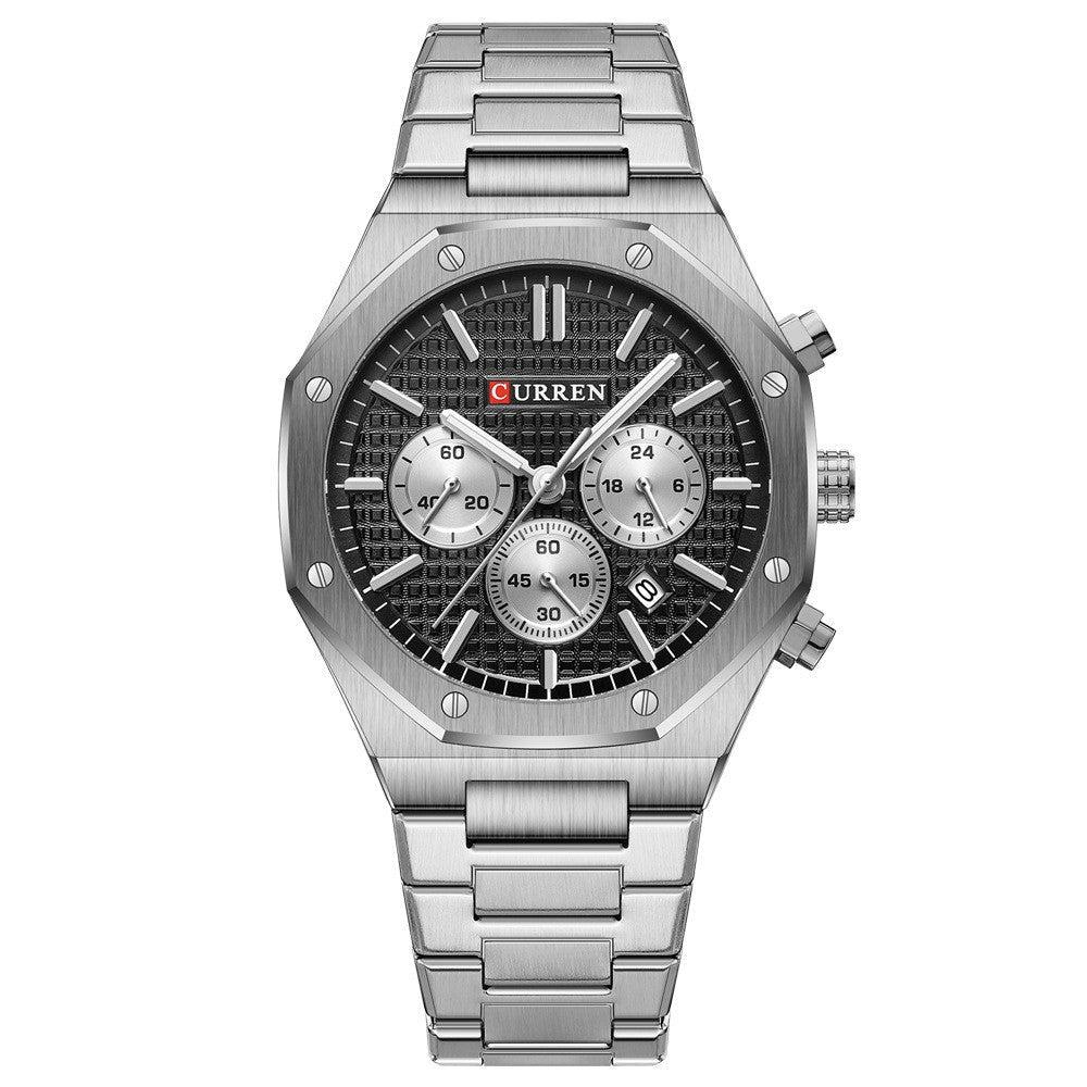 Curren 8440 Men's Octagonal Business Steel Belt Waterproof Calendar Quartz Watch