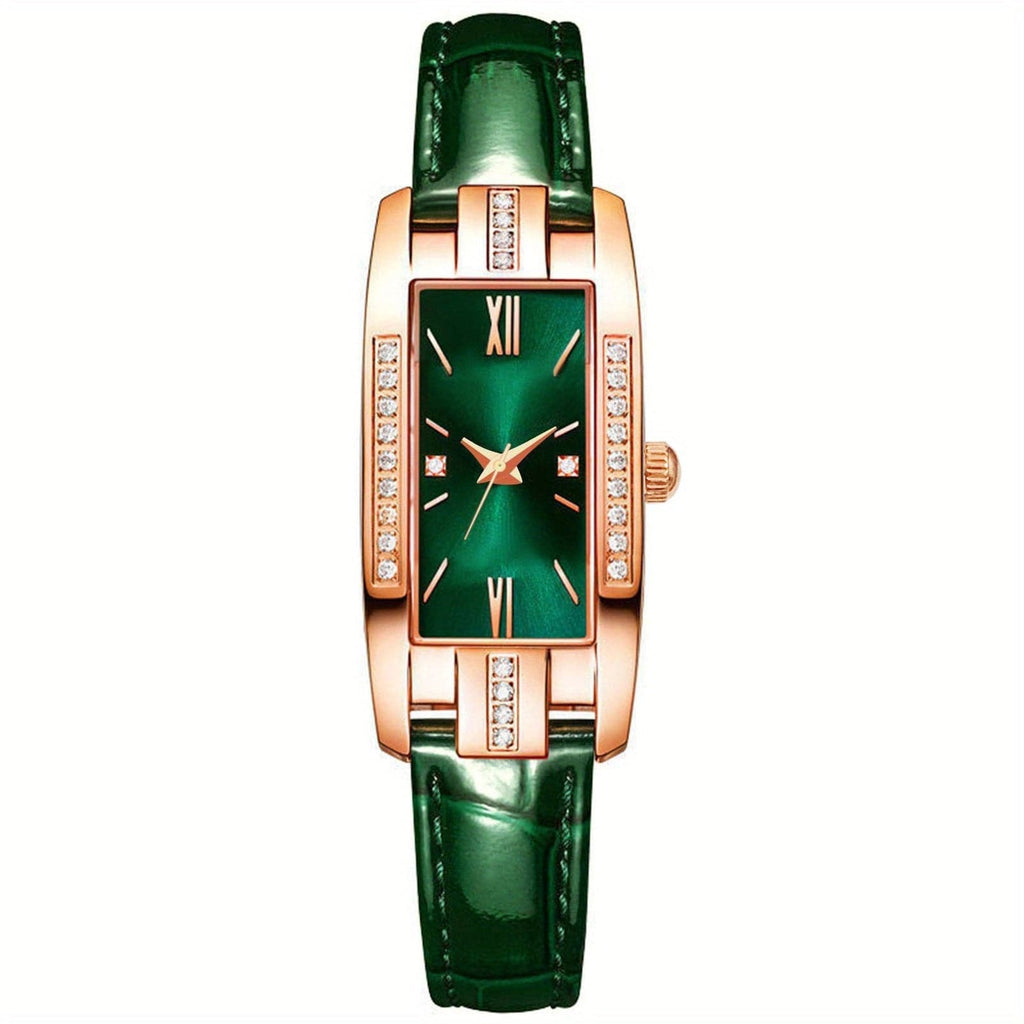 Lady’s Vintage Quartz Watch – Square Dial with Roman Numerals & Rhinestones