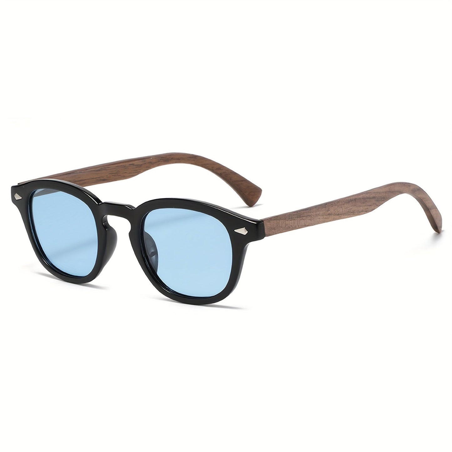 Retro Classic Round Polarized Sunglasses with Wooden Temples -UV Protection Eyewear