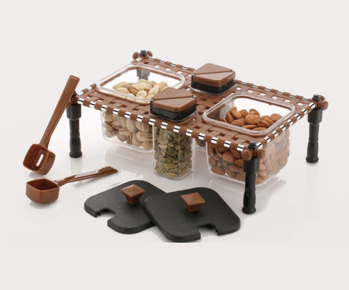 Multipurpose Rajwadi Style Spice & Pickle Jar Set 4 Containers with 2 spoons